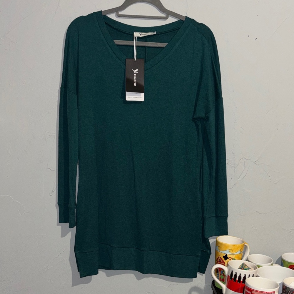Forest Green V-Neck Sweater - Women’s Scoop/Crew Neck